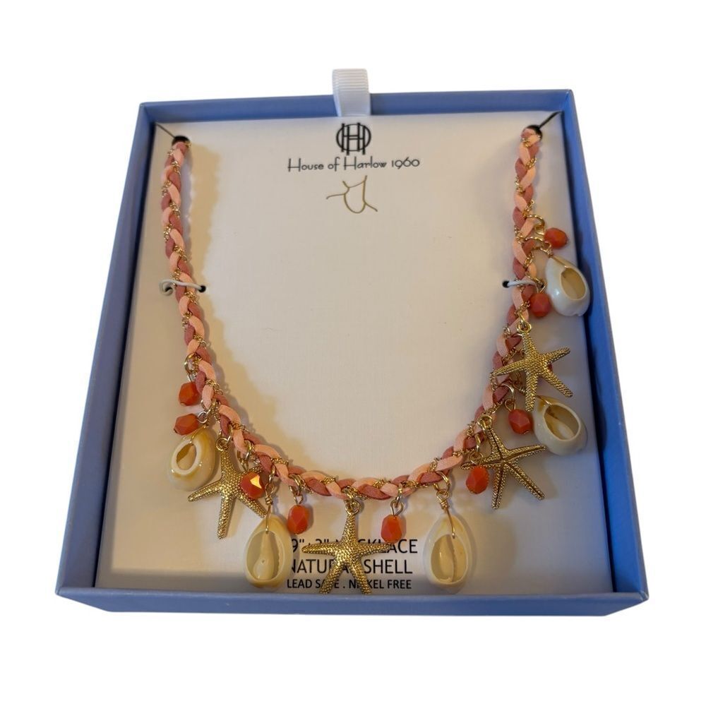 Sparkly Gold Tone Starfish and Shell Charm Necklace. - Picture 6 of 8